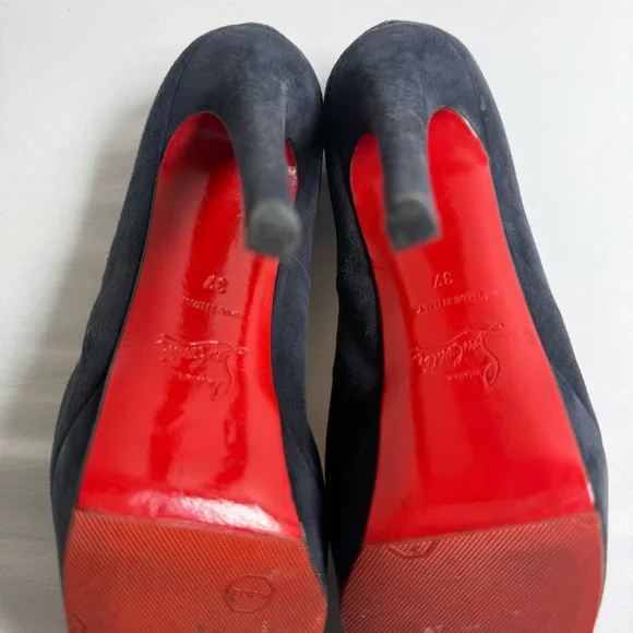 Christian Louboutin Red Bottom Navy Suede Platform Pumps Heels Size 37 - Picture 5 of 15